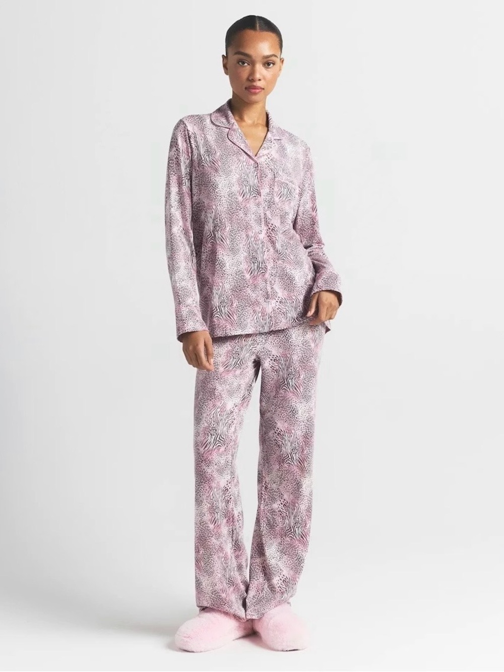 SKIMS Pink Animal-Print Short Pajama Set